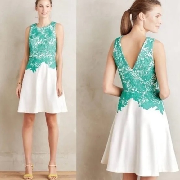 Anthropologie Moulinette Soeurs Arbor Lace Dress Green Ivory Sleeveless SZ 2 - Picture 7 of 13